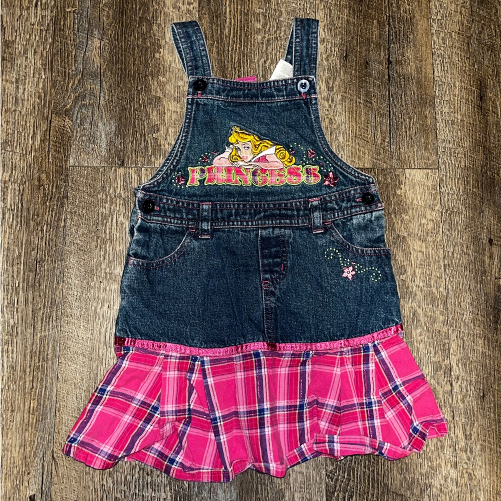 Vintage Disney‎ Blue and Pink Overalls with Plaid Skirt Size 5t